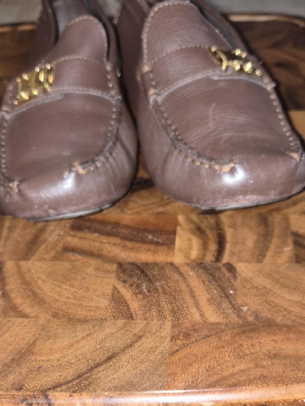 Louis Vuitton Dark Brown Leather Slip-On Loafers with Gold Buckle - Picture 5 of 7